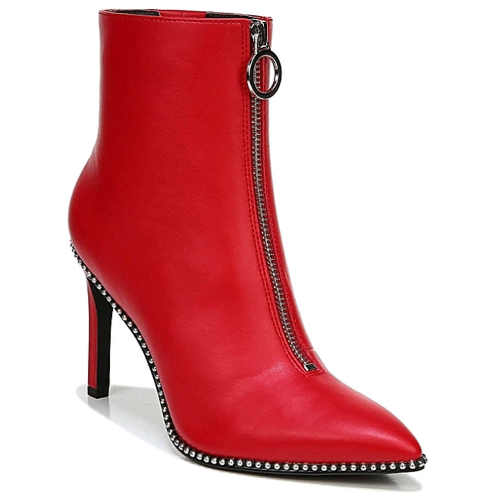 New w/Box Bar III Briget Red Faux Leather Front Zip Ball-Chain Dress Ankle Boots - Picture 6 of 6